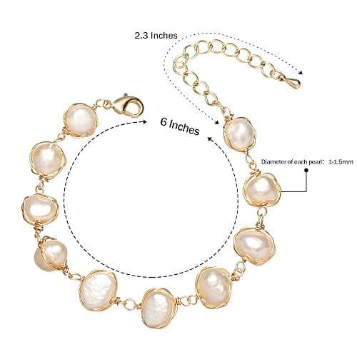 Cowlyn Pearl Bracelet Baroque Cultured Pearl Link, 14K Gold Plated Beaded Link Chain Charm Bracelets for Women Handmade Jewelry thumbnail 4