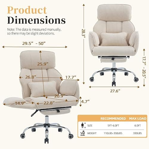 Criss Cross Office Chair with Footrest - 5-Gear Flat Armrests Corduroy Desk Chair, Reclining Wide Ergonomic Computer Chair with Lumbar Pillow, High Back Swivel Vanity Chair thumbnail 2