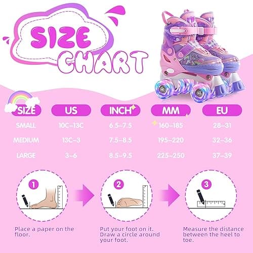 METROLLER Kids Roller Skates Girls Ages 4-6 5-8 8-12 Adjustable Toddler Roller Skates Shining Wheels Little Unicorn Sports Outdoors - Purple - Small-Little kid (10c-13c US) thumbnail 4