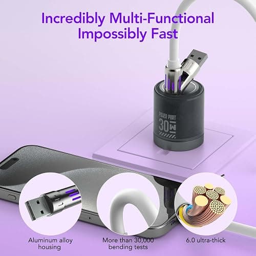 MFish 4-in-1 Universal USB Charging Cable with Carrying Case – 240W Max Fast Charger Cord, USB-A, Dual USB-C & Lighting, for iPhone 14/15/16/17 Series, iPad & MacBook and More (White, 6.6Ft) thumbnail 4