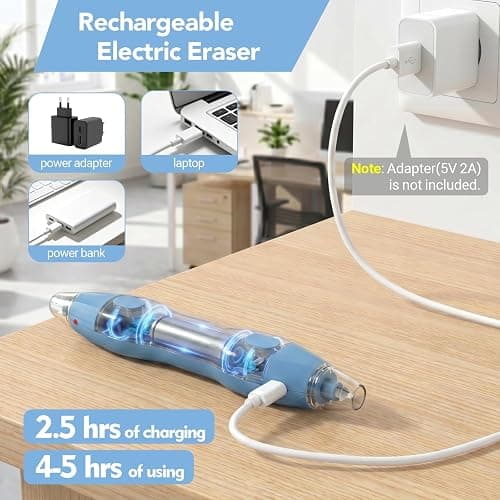 AFMAT Electric Eraser, with 140 Eraser Refills, Rechargeable Pencil Erasers for Artists, Electric Erasers for Drafting, Drawing, Painting, Sketching, Architectural Plans, Detailer Tool EE25 thumbnail 4