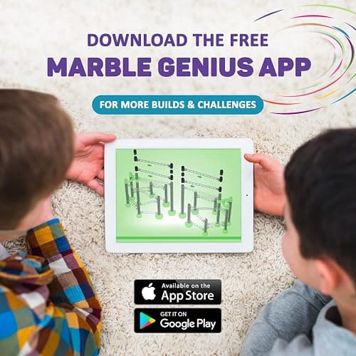 Marble Genius Marble Rails Starter Set, 200 Piece Marble Run for Kids 8+ (30 Marbles, 30 Rail Pieces, 12 Base Pieces & More), STEM, Full-Color Instructions, Great for Kids & Teens thumbnail 5