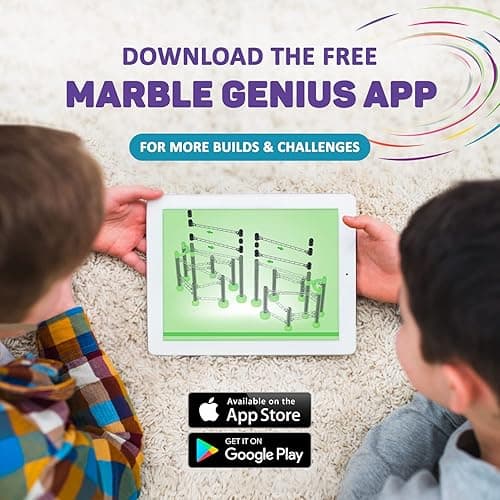 Marble Genius Marble Rails Starter Set, 200 Piece Marble Run for Kids 8+ (30 Marbles, 30 Rail Pieces, 12 Base Pieces & More), STEM, Full-Color Instructions, Great for Kids & Teens thumbnail 6