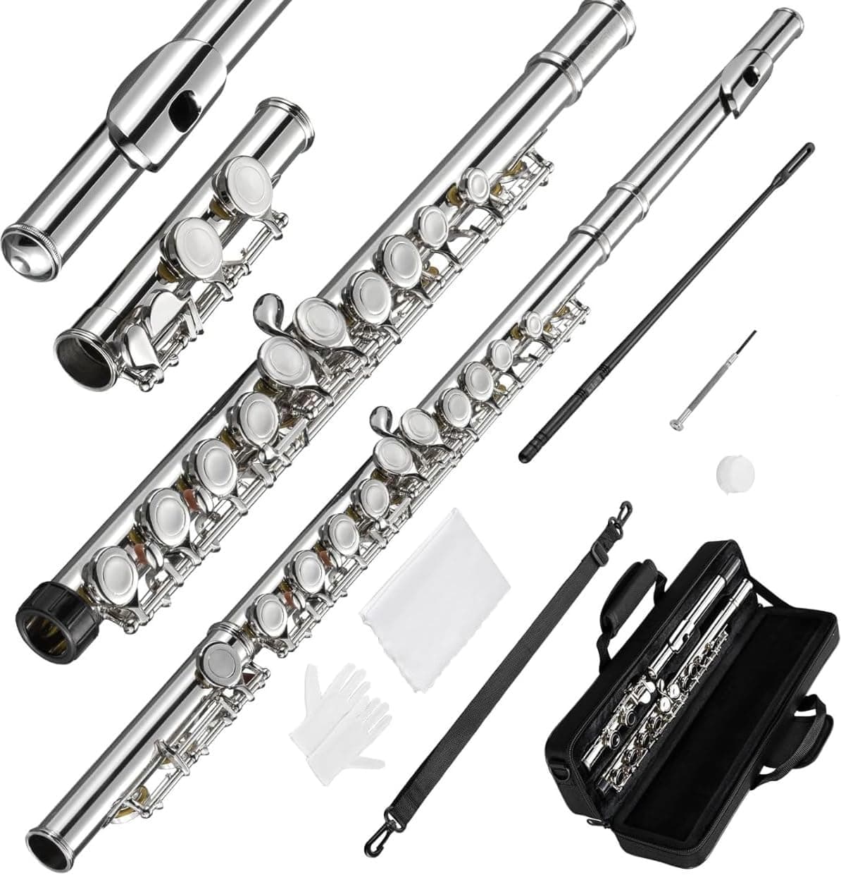 VEDO Flauta C maior Transversal Kit - Boca Corte Biselado, Premium instrumento musical Chaves Ajustáveis, Estojo Portátil e Som Fluido Ideal para Bandas Marciais Presentes Musicais - Image 1