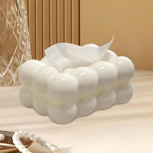 Bubble Tissue Box Cover Rectangle, Decorative Tissue Box Holder Rectangular for Tabletop, Living Room, Bedroom, Bathroom and Car Decor (White) thumbnail 2