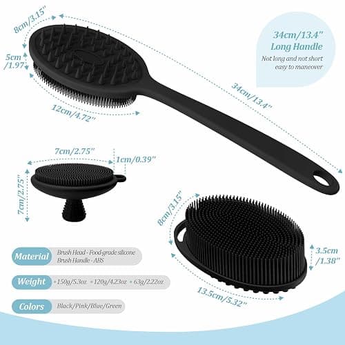 GEENOA Silicone Back & Body & Face Scrubber Set 3PCS, Gentle Exfoliating Back & Body Scrubber with Dual-Side Brush Head, Hygienic Silicone Loofahs with Soft Bristle and Non-Slip Handle(Black-3PC) thumbnail 2