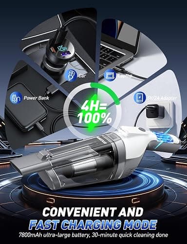 Handheld Vacuum Cordless, 15000PA Powerful Suction Hand Held Vacuum Cleaner, Car Vacuum Portable Cordless with Large-Capacity Dust Bin & LED Light, High Power Hand Vacuum for Home, Car, Office, Pet thumbnail 4