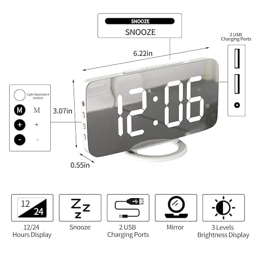 WulaWindy Digital Alarm Clock, Large Mirrored LED Display, with USB Charger, Snooze Function Dim Mode Wall Hanging Beside Desk Clock for Bedroom Room Decor thumbnail 3