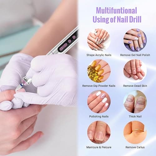 Denabuty Cordless Electric Nail Drill Machine, 13 in 1 Nail File Kit 35000RPM Professional Portable Rechargeable E File for Acrylic Polish Gel Removal Manicure Pedicure Set with 5 Speeds DN-2402 thumbnail 8