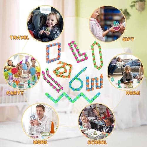 8Pcs 24Links Fidgets Wacky Tracks Fidget Toys for Kids Classroom Students Gifts School Stocking Stuffers Plastic Sensory Autism Snap Fidget Click Snake Toys for Adults Travel Stress Relief 11inch thumbnail 5