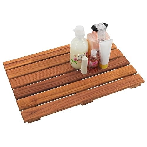 VaeFae Teak Shower Mat, Non-Slip Bath Mat, Luxury Spa Mat, Wooden Mat for Bathtub, 20 x 13 in - 20" x 13" (Rectangular) - Teak