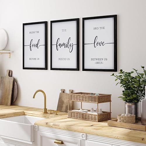 ZAZIWZ Set of 3 Bless The Food Before Us Sign Dining Room Wall Decor 12”x16” Farmhouse Kitchen Wall Decoration for Dining Room Wall Art Framed Wood Signs (bless food sign (black)) - bless food sign (black) thumbnail 5