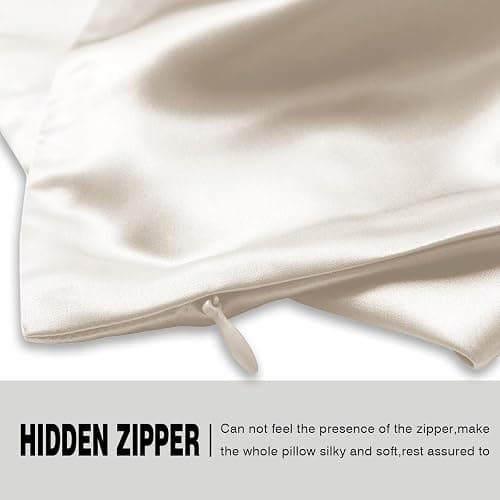 SUATIEN Breathable Mulberry Silk Pillowcase Set - Soft and Silky with Hidden Zipper (Beige, 20" x 26", 2 Pack) thumbnail 4