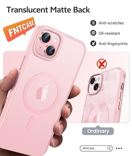 FNTCASE for iPhone 15 Plus Case: for iPhone 14 Plus Case [Compatible with Magsafe] Translucent Matte Cases with [Screen Protector] Military Grade Shockproof Protective Phone Cover - Light Pink thumbnail 6