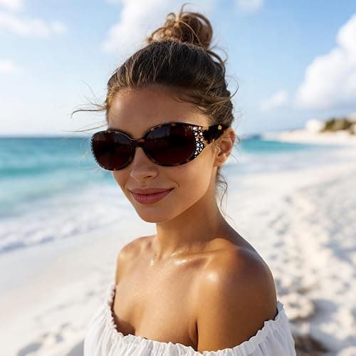 HAOLOTA Polarized Sunglasses for Women, Rhinestone Wrap Around Sunglasses with UV400 Protection thumbnail 2