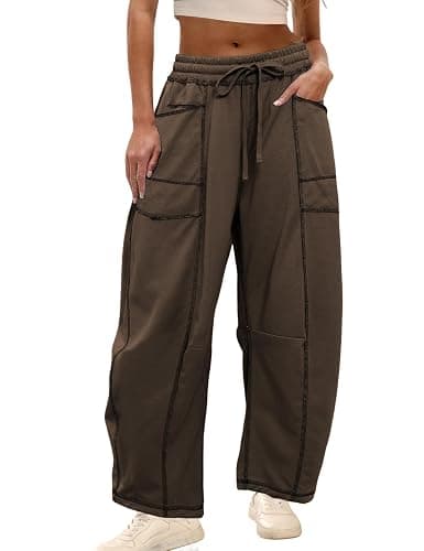 Athlisan Womens Baggy Barrel Pants Wide Leg Lounge Drawstring Sweatpants with Pockets - Image 1