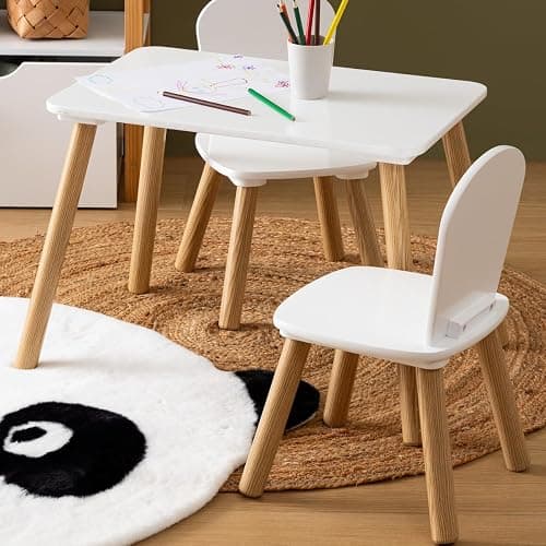 Atmosphera - Ensemble de Table et Chaises Enfant Alex - 3 Pièces (1 Table + 2 Chaises) - Plateau Résistant à l'eau - Mobilier de Chambre, Salle de Jeux - Fille et Garçon - Bois, Bords Arrondis, Blanc thumbnail 7
