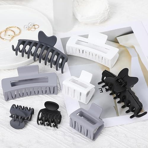Sisiaipu 8 Pcs Large Claw Clips for Thick Hair, Medium Claw Clips, Small Clips for Thin Hair, Rectangle Square Butterfly Clips for Women - 4 Style Accessories (Grey) thumbnail 4
