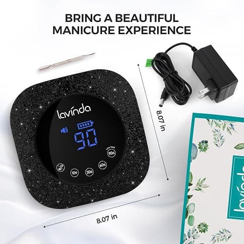Lavinda 54W UV Nail Lamp, UV Light for Gel Nails, Cordless Rechargeable UV LED Nail Lamp Nail Light with 4 Timer and LCD Display, Professional Fast Curing Lamp Nail Dryer with Black Rhinestone thumbnail 7