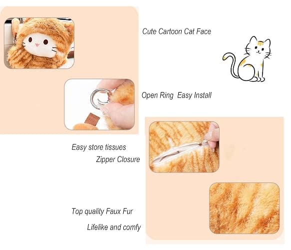 Tissue Box Cover Plush Tissue Box Holder for Car, Home, Decorative Holder/Organizer for Bathroom Vanity Countertop, Nightstands, Office Desk-Pink Leopard Cat thumbnail 6