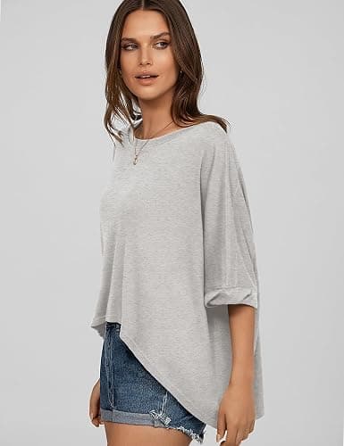 UEU Womens Summer Oversized Tops Casual Loose Crop T Shirts Crewneck Basic Boxy Tee Shirt Trendy Outfits Blouse thumbnail 4