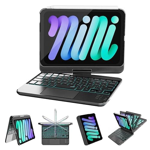 RAYMCRAFT Keyboard Case for iPad mini 7 A17 Pro(2024) & Mini 6 (2021) 8.3", 360° Rotate Case for iPad mini 7th/6th Generation, 7 Colors Backlit Keyboard with Trackpad, Type-C Rechargeable, Black - Image 1