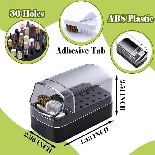 FANTEXY 2-in-1 Nail Drill Bit Holder And Cleaner Brush Case | ﻿30 Holes Dustproof Organizer with Nylon/Copper Brushes,Manicure Tools Storage Box(Nail Drill Bits are Not Include) thumbnail 2