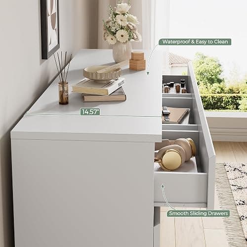 Orgobysol White 9 Drawer Dresser for Bedroom,Modern Wood Dressers & Chest of Drawers with No-Handle Design, Long Dressers for Closet Living Room,Nursery,Hallway (59.06 * 32.28 * 14.57 in) thumbnail 4