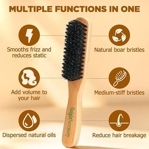 Boar Bristle Slick Back Hair Brush for Smooth Flyaways, Frizz, Sleek Ponytail, Buns and Edge Baby Hair, Teasing | Hair Comb, Edge Brush, Teasing Brush Styling Accessories for All Hair Types thumbnail 3