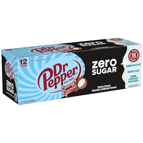 Dr Pepper Zero Sugar Creamy Coconut Soda, 12 fl oz cans, 12 Pack thumbnail 5