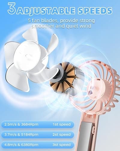 Handheld Fan, Portable Mini Fan 3 Speeds, 1800mAh Small Hand Fan Battery Operated, Personal Makeup Eyelash Fan USB Rechargeable, Gifts for Stylish Girls Women Kids,Pink thumbnail 3