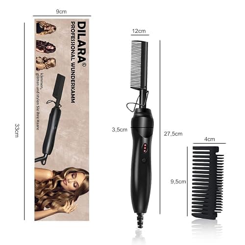 PREMIUM Professional Wunderkamm 2 in 1 Glätteisen I Keramik Haar- und Glättbürste zum Locken, Glätten, Kämmen und Stylen der Haare I Hot heat comb hair straightener für Damen und Frauen (Schwarz) thumbnail 6