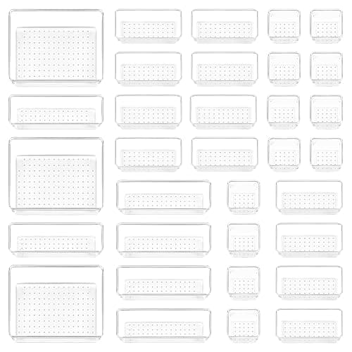 Vtopmart 37 PCS Plastic Clear Drawer Organizer, Acrylic Desk Drawer organizers, Organization and Storage for Makeup, Bathroom, Office, Cabinet, kitchen, Bedroom - Image 1