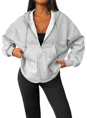 LilyCoco Womens Oversized Sweatshirt Zip Up Hoodie Long Sleeve Shirt with Pockets - Image 1