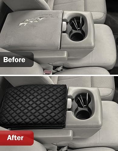 KBH Center Console Armrest Cover for Ford F150 2004-2010, 40/20/40 Split Bench Jump Seat, Middle Console Lid Protector Thick Pad, Vinyl Leather, Anti-Scratch, Black thumbnail 7