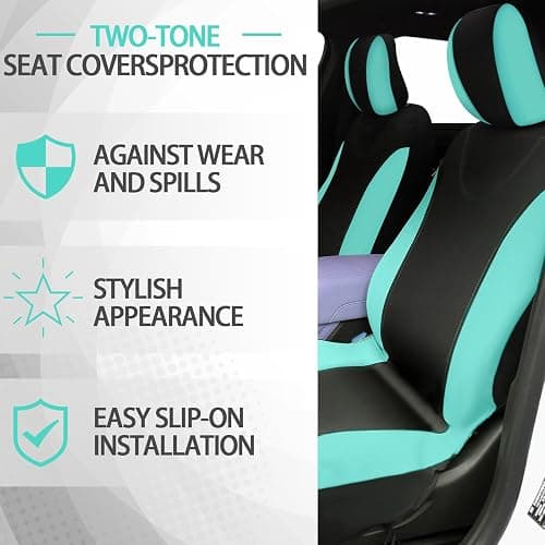 BBTO 43 Pcs Bling Car Accessories Set for Women Front Seats and Rear Bench Polyester Car Seat Protectors Wheel Cover Seat Floor Mats Full Crystal Automotive Interior Decor(Mint Green) thumbnail 5
