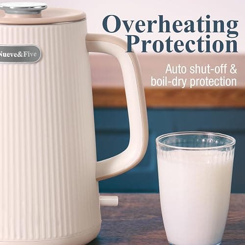 Nueve&Five 1.7L (57oz) Large Electric Kettle Perfect for 7+Cups of Tea and Coffee,2 quarts Double Wall Big Electric Tea Kettle,Auto Shut Off,1200W Hot Water Kettle Electric -Cream White thumbnail 8