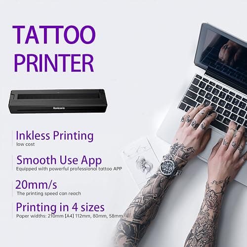 Renicoxio Tattoo Stencil Printer for Tattoo Beginners&Artists, Wireless Thermal Transfer Machine with 10 Thermal Papers, Support Android, iOS, Windows, MacOS, Work with Mobile and PC thumbnail 3