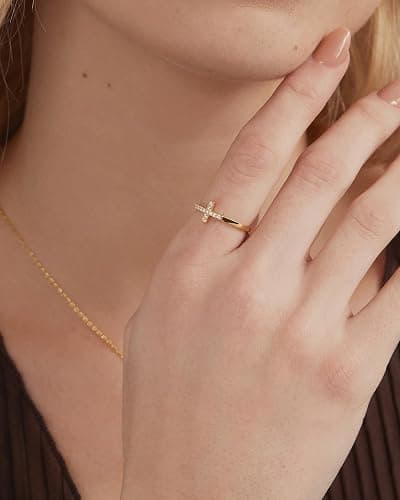 PAVOI 14K Gold Plated Cubic Zirconia Cross Ring for Women - Eternity Promise Ring for Her - Infinity Religious Wedding Band thumbnail 2