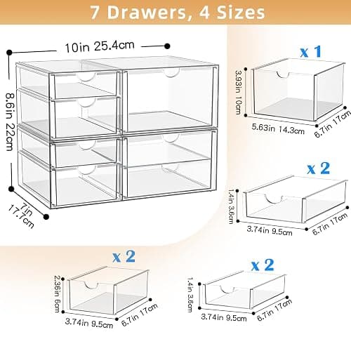 YFXCVSL Clear Stackable Storage Drawers, Acrylic Makeup Organizer with 7 Drawers, Bathroom Organizers and Storage, Plastic Bins for For Vanity, Undersink, Kitchen Cabinets, Pantry thumbnail 3