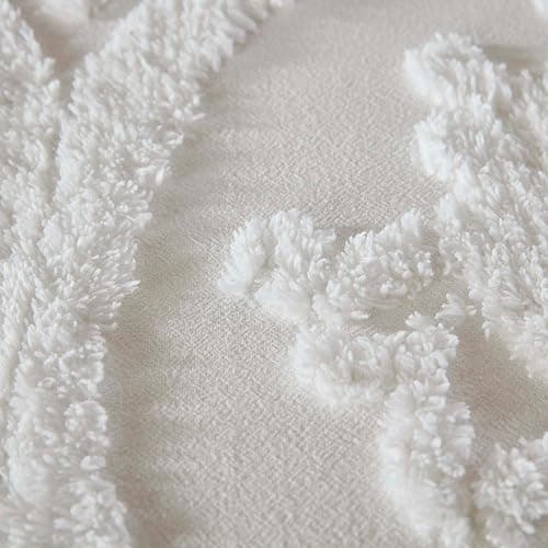 Madison Park Tufted Chenille 100% Cotton Duvet- Modern Luxe All Season Comforter Cover Bed Set with Matching Shams, King/Cal King(104"x92"), Damask Off White 3 Piece thumbnail 9