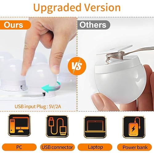 daphomeu Lumière de Miroir, 10 Ampoules Hollywood Kit de Lumière LED, Câbles parfaitement Cachés, 3 Couleurs et 10 Intensités, Lumière Miroir USB pour Coiffeuse Maquillage thumbnail 5