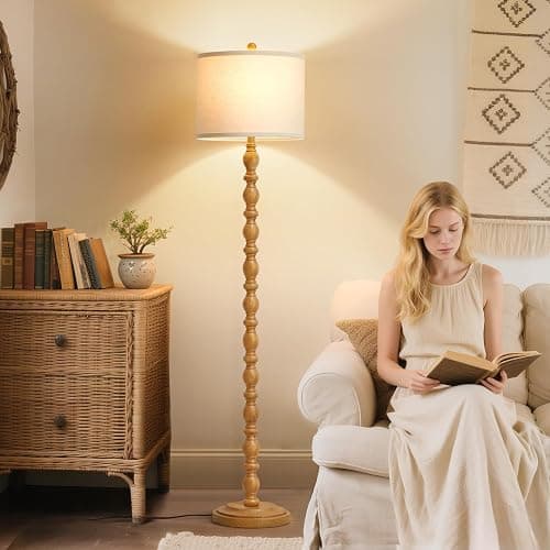 Luvkczc 62" Rustic Floor Lamp with Adjustable Color Temperatures, Retro Farmhouse Standing Lamp for Living Room, Bedroom, Corner, Dining Room - Rotary Switch Resin Floor Lamps for Home (Brown) thumbnail 4