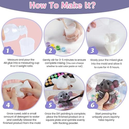 Taba Squishy Kit - Make Slow-Rising Fufu Soft Squishies with Animal Molds & A:B Ratio Liquid Silicone Gel for Crafting Lovers (14oz) thumbnail 7