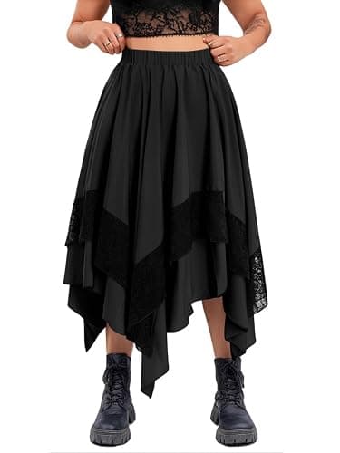 Verdusa Women's Renaissance Flowy Fairy Skirt Y2k Contrast Lace Layered Asymmetrical Midi Skirts - Image 1