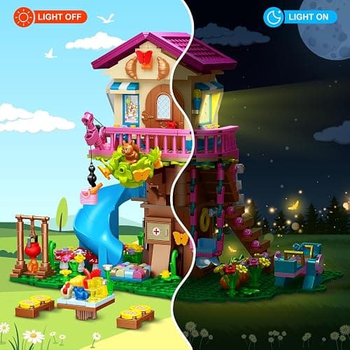 CUBIMANA Treehouse Building Toys with LED Light - 618 Piece Tree House Building Set, 3-Storey Up House with Slide & Stickers, Ages 6-12 thumbnail 8