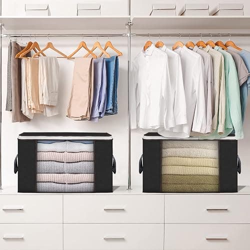Large Storage Bags, 6 Pack Clothes Storage Bins Foldable Closet Organizers Storage Containers with Durable Handles Thick Fabric for Blanket Comforter Clothing Bedding 90 L (Black) - Black - 6 Pack thumbnail 6