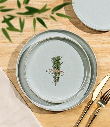 TheTerra Ceramic Dinnerware Sets for 4, 12 Pieces Porcelain Lightweight Speckled Plates and Bowls Sets, Scratch Resistant Dish Set, Oven & Microwave & Dishwasher Safe, Illusion Blue thumbnail 3