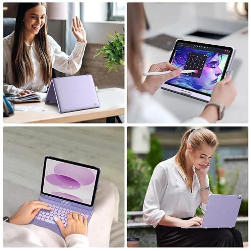 typecase Touch iPad 11th 10th Generation Case with Keyboard (11" 2025, A16 & 10.9" 2022) – 360° Rotatable, 11-Color Backlit, Multi-Touch Trackpad, Pencil Holder, Thin & Light – Light Purple thumbnail 6