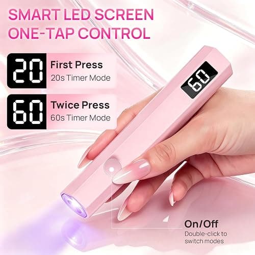 Krofaue Handheld UV Nail Lamp, 180mAh Rechargeable, 20/60s Timer, LCD | Mini portable, 3W fast curing, 180mAh battery, 40 mins cordless use, 20s/60s timers, for gel polish, home DIY, salon, travel thumbnail 2